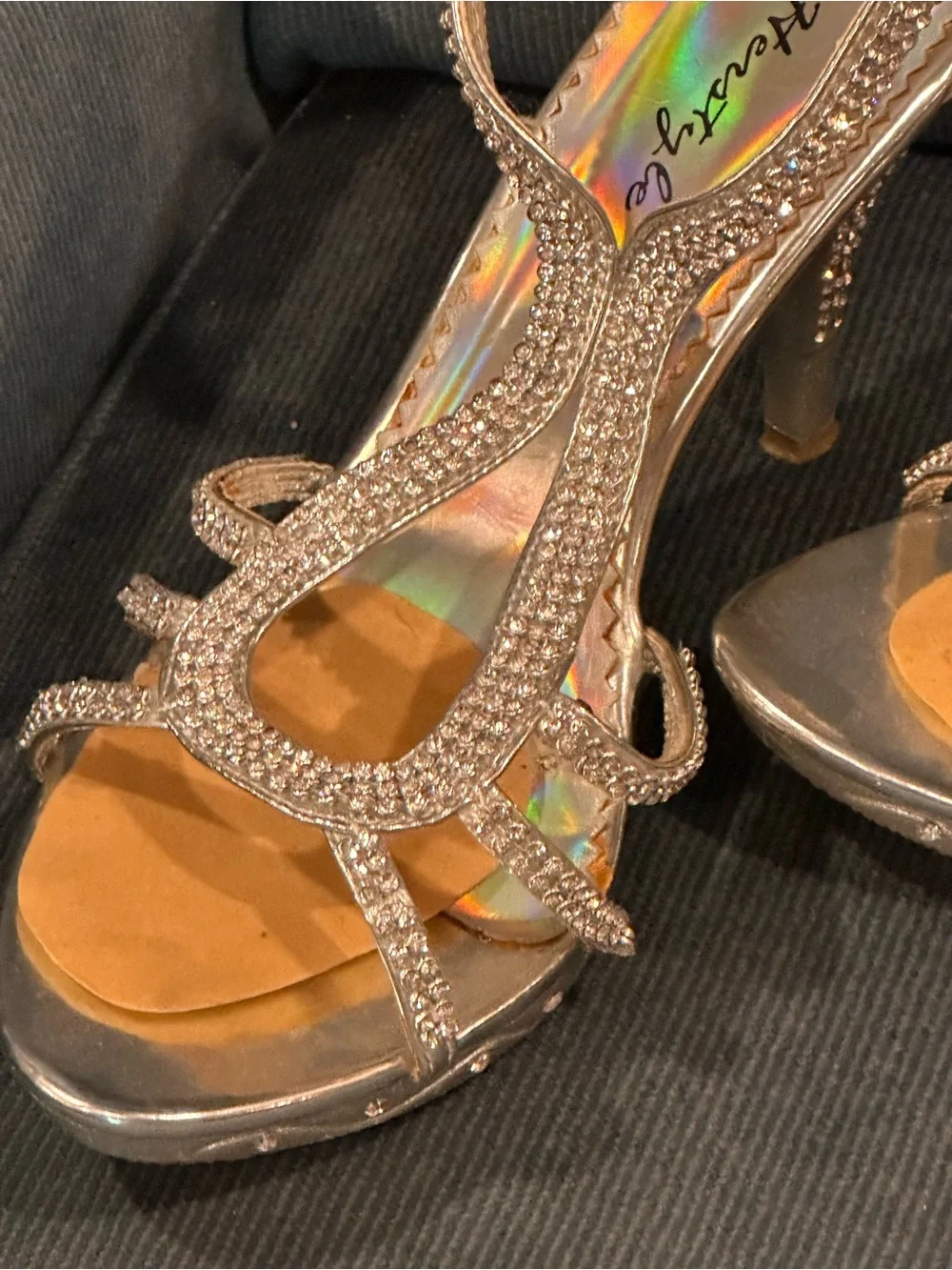 Women's Sparkling Rose Gold Strappy Evening Heels
